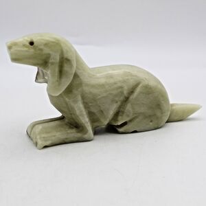 Vintage Green Onyx Hound Dog Laying Down Hand Carved Stone Figurine 6.25"